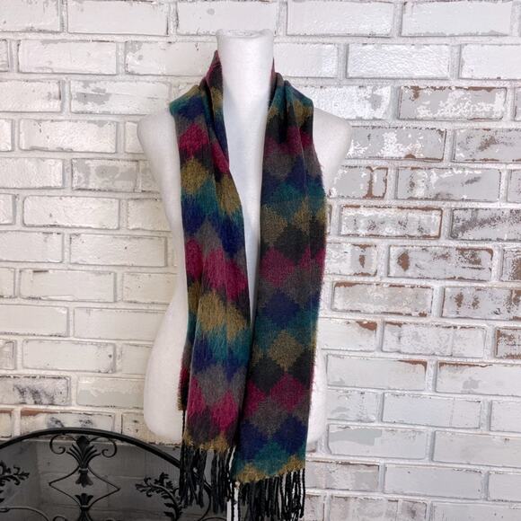 Vintage 80s New York Studio Jewel Pink Mustard Blue Teal Diamond Tone Scarf - Picture 4 of 4